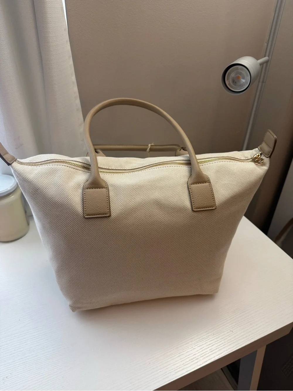 Universal Thread Cream Canvas Tote with Tan Handles